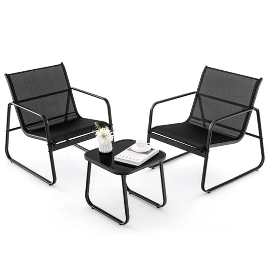 3-Piece Garden Furniture Set Balcony Set with 2 Chairs and Table - Black, Dimensions Chair 58x60x85 cm, Table 60x60x72 cm