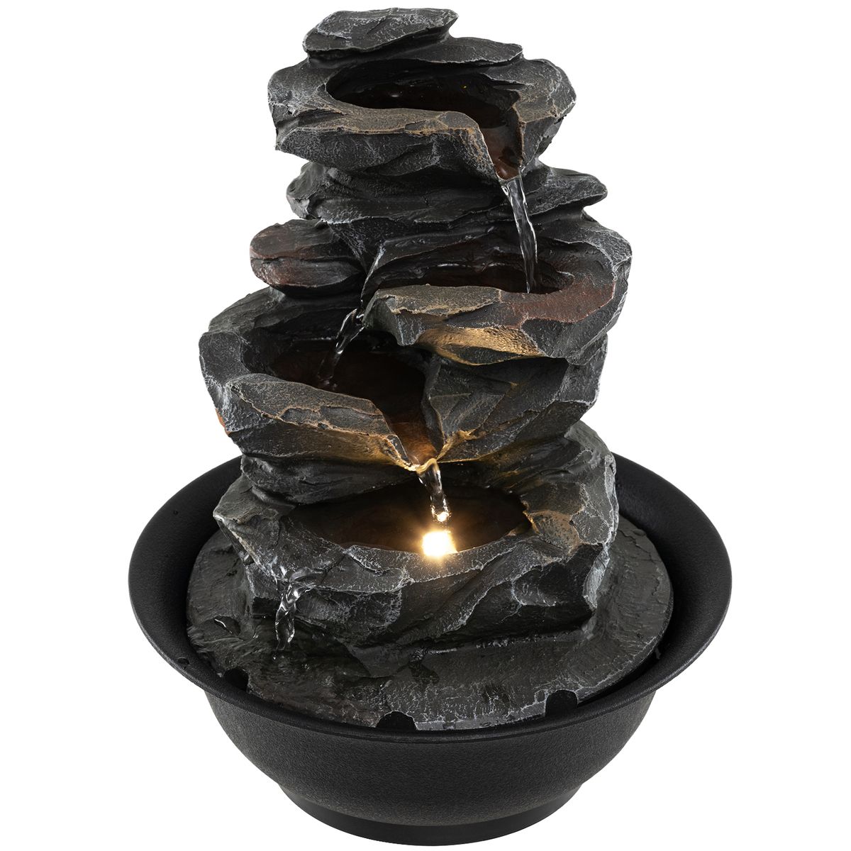 Fontaine de table Coast - cascade aspect rocheux - éclairage LED - noir - 21,5 x 26 cm