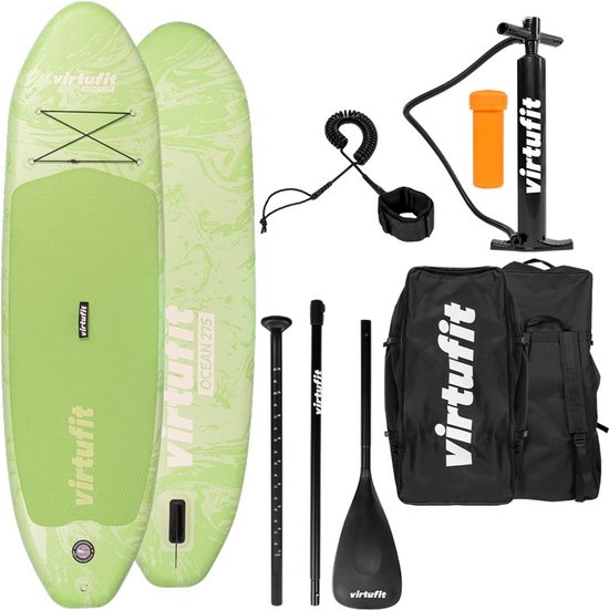 VirtuFit Supboard Ocean 275 - Leaf Green - Stand Up Paddle Board - Supboard Inflatable - Pour débutants et experts - Pagaie réglable - Max. 180 kg - Avec accessoires et sac de transport