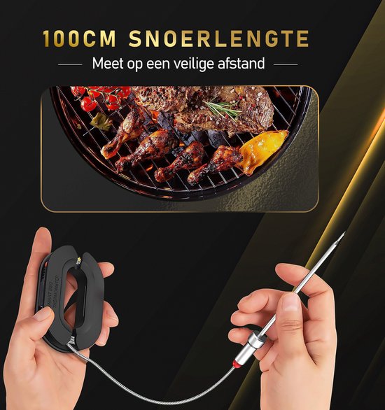 MostEssential PRO-3 Thermomètre à viande numérique - Thermomètre pour barbecue - Sans fil avec application - Bluetooth 5.0 - Portée de 100 m - 3 sondes de mesure et étui de rangement de luxe inclus