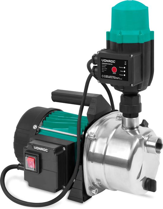 VONROC Pompe hydrophore / Pompe automatique - 1000W - 3500l/h - Avec pressostat - protection contre la marche à sec - Pour l'arrosage et l'arrosage domestique