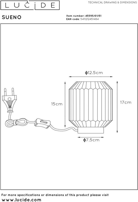 Lucide SUENO - Lampe de table - Ø 13 cm - 1xE14 - Gris