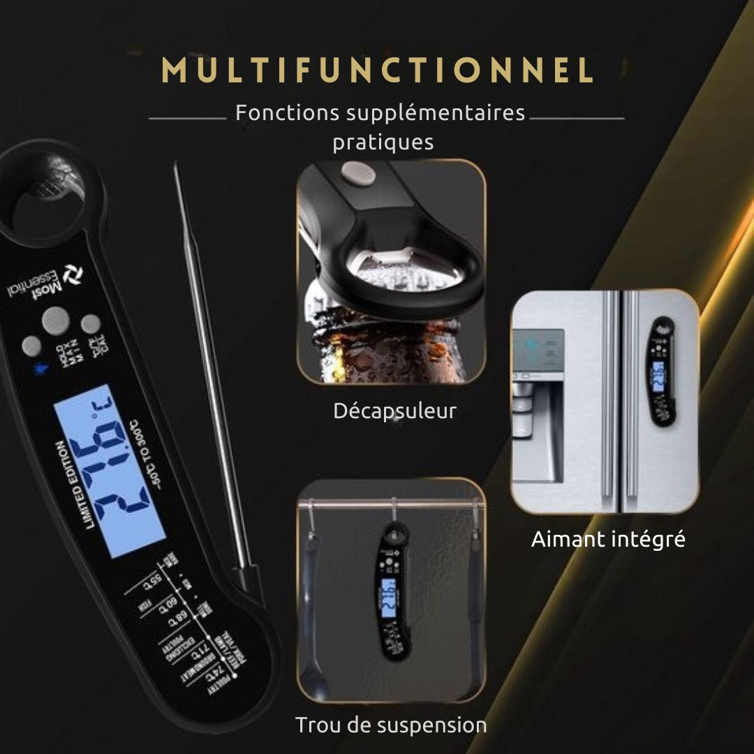 Thermomètre de cuisine - MostEssential Premium - Thermomètre pour barbecue - Noir