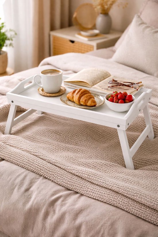 Plateau de petit-déjeuner au lit Ceruzo – Table de lit pliable en bambou 50 x 30 cm – Blanc