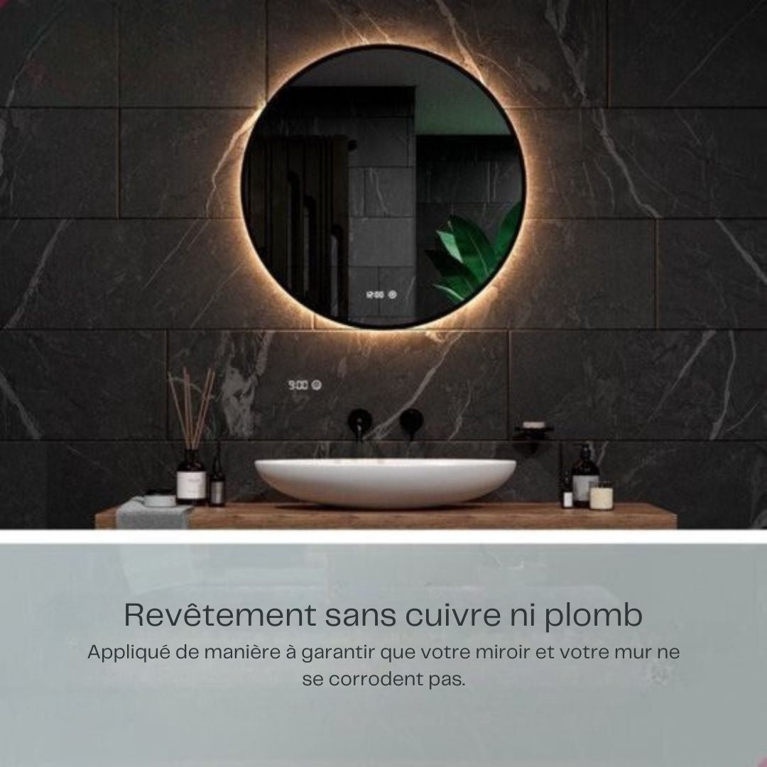 Miroir de salle de bain Mirlux - Eclairage et chauffage LED - Anti condensation - mural rond - 80CM - Noir mat