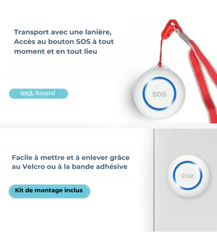 Alarme personnelle - Gologi Slim - Bouton d'alarme sans fil - Bouton d'urgence - Personnes âgées - WIFI - Notification à distance via l'application