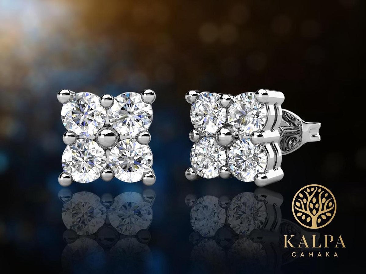 Yolora Dames Oorbellen met Kalpa Camaka Kristallen - Zilver kleurig - 18K Witgoud Verguld