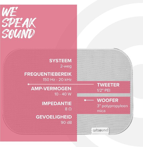 Artsound UNI20, Jeu de 2 haut-parleurs passifs, haut-parleur hi-fi 2 voies, 10-40 watts, support mural avec joint à rotule, convient aux pièces jusqu'à 20 m² telles que couloir, cuisine, toilettes, couleur : blanc