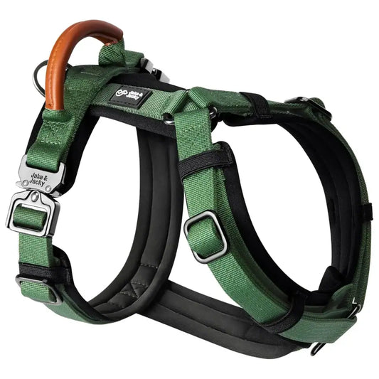 Harnais anti-traction pour chien Jake & Jacky, modèle en Y - Néoprène souple doublé, avec poignée - Taille M - Vert
