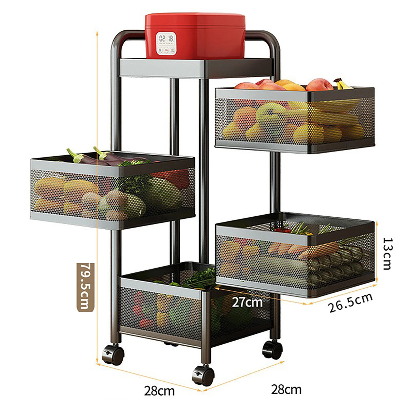 Maxcook - Chariot de cuisine sur pied, support de rangement pivotant - 5 étagères