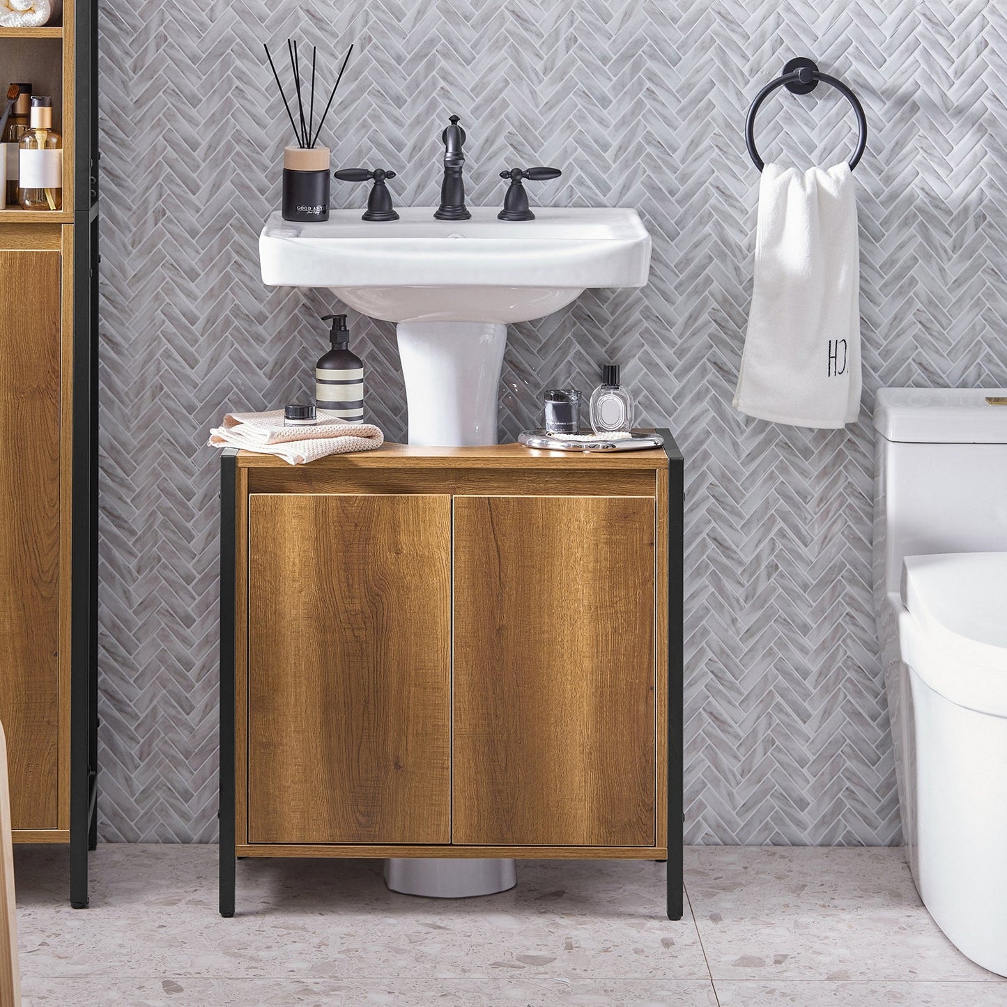 SoBuy Meuble bas pour évier - 60 x 30 x 60 cm - couleur bois