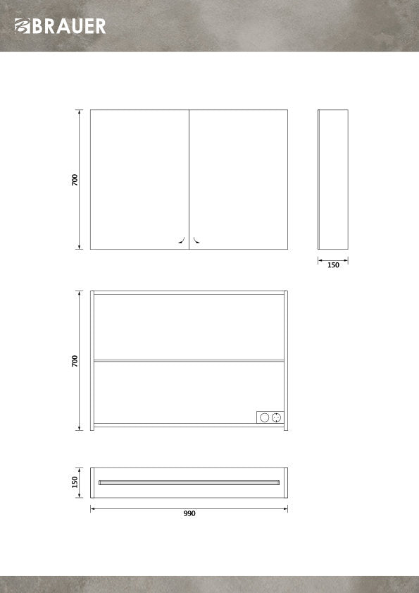 Armoire de toilette Brauer Impress Deluxe 99 x 70 cm - Éclairage LED à l'intérieur et en bas - Timber Anthracite