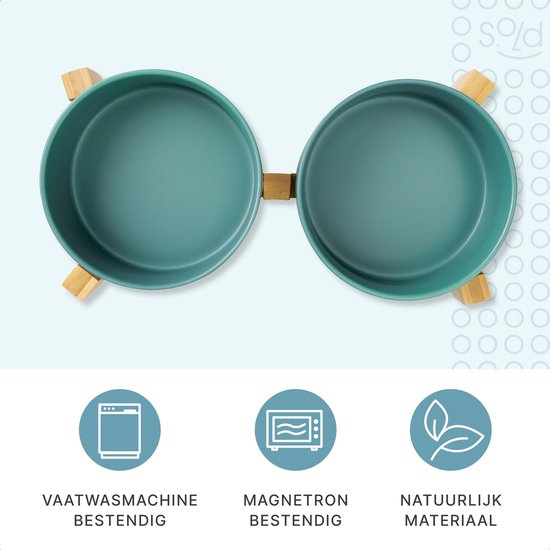 Gamelle pour chien - Bol à boire - Avec support en bambou - 2x 800 ml - Taille M - Vert Mat