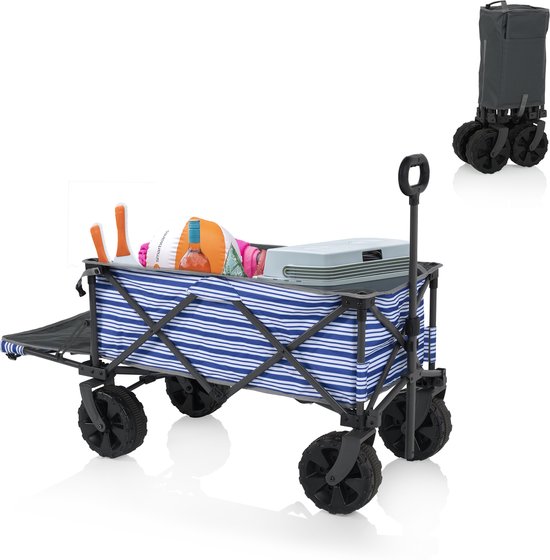 Chariot Tristar avec hayon, capacité de charge de 70 kg - 94 x 49 x 58 cm - Chariot pliable pour la plage, les festivals, le camping, le jardin, les sorties - Châssis robuste en accordéon - Chariot de plage, chariot de transport, chariot à tirer - Sac de