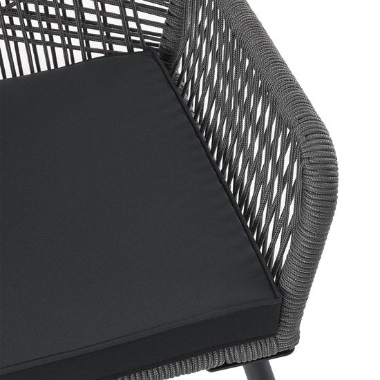 Chaise de jardin 2 pièces Kastos avec maille en corde - Gris - Coussin d'assise inclus