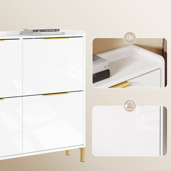 SoBuy FSR206-GW Shoe Cabinet Entrance - Ultrathin 19 cm - High Gloss White and Gold - Pour hall d'entrée, couloir, petit espace, avec protection contre l'inclinaison et protection du sol - 100x19x88.5 cm