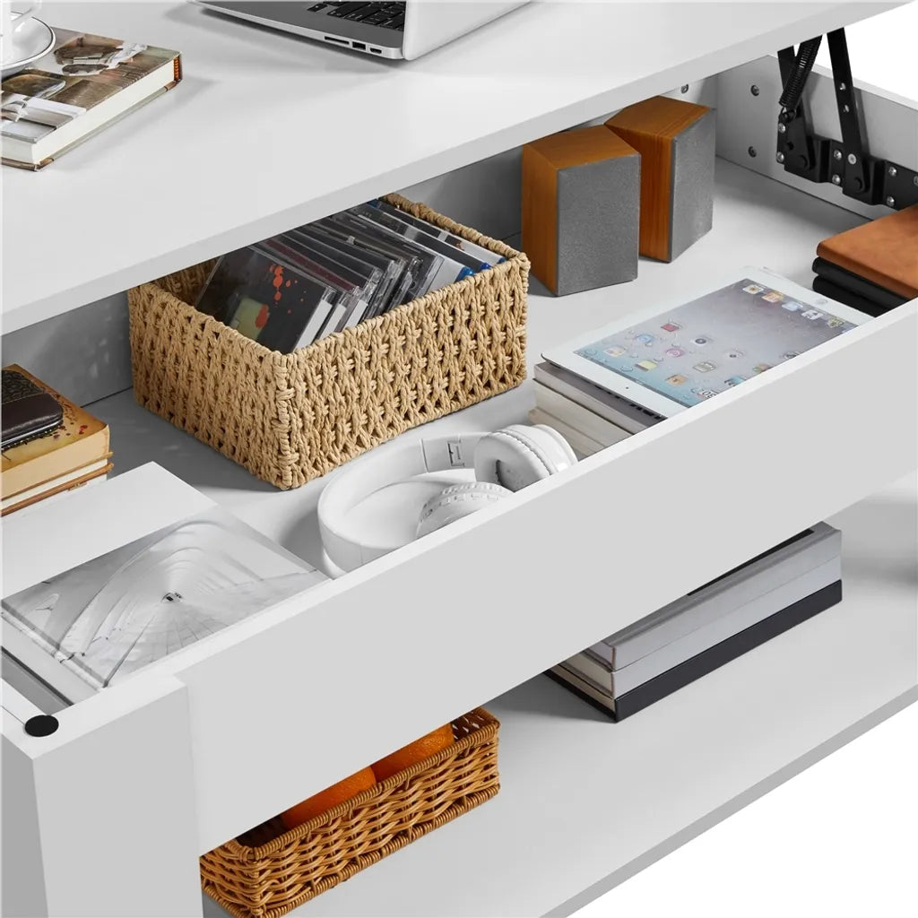 Table basse Yaheetech à hauteur réglable avec espace de rangement, 120 x 59 x 49,5 cm, blanche