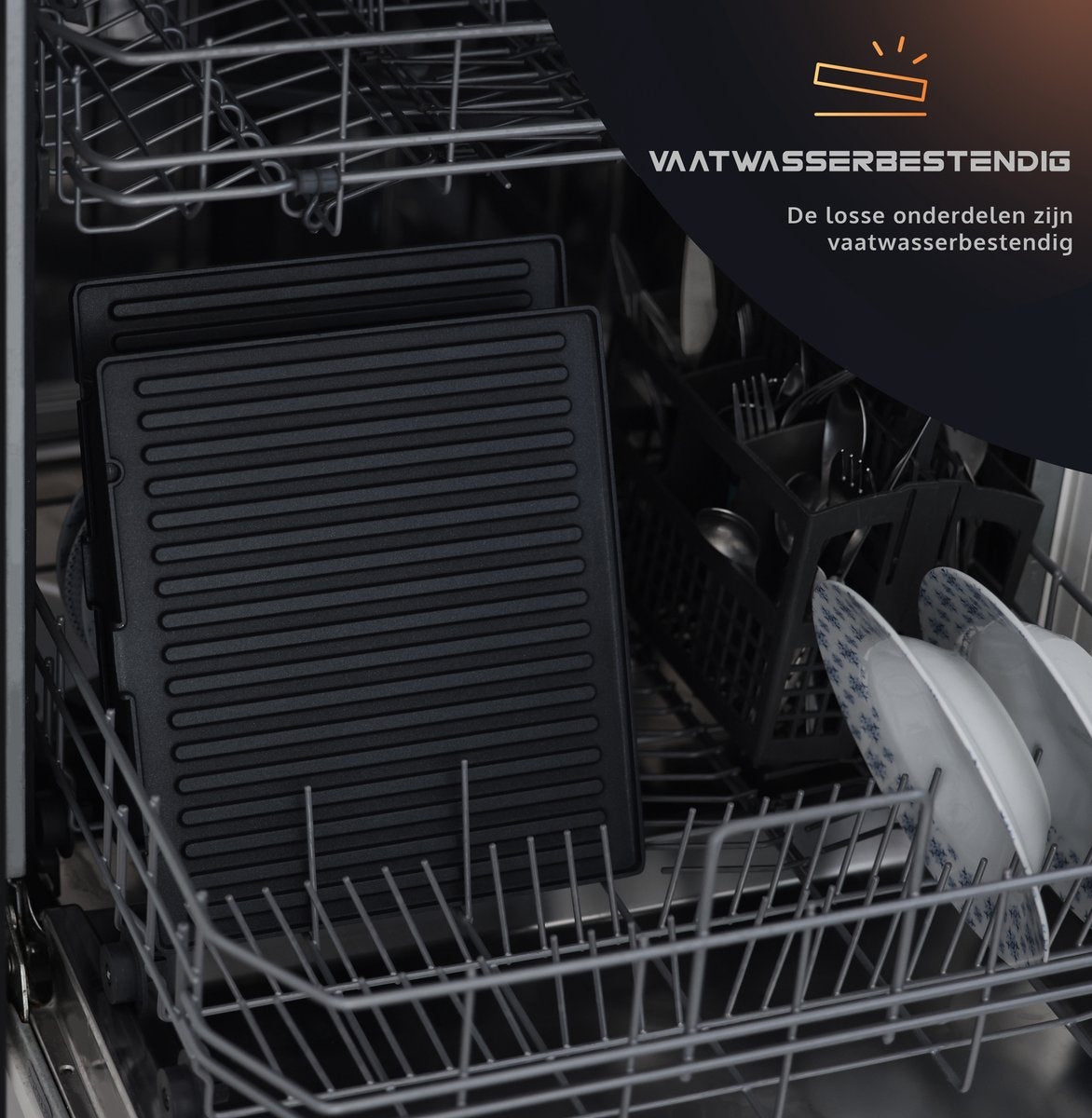 JAP Integrill - Gril de contact intelligent - Lavable au lave-vaisselle - Inclinable à 180º - Avec plaques amovibles - Dispositif de grillage