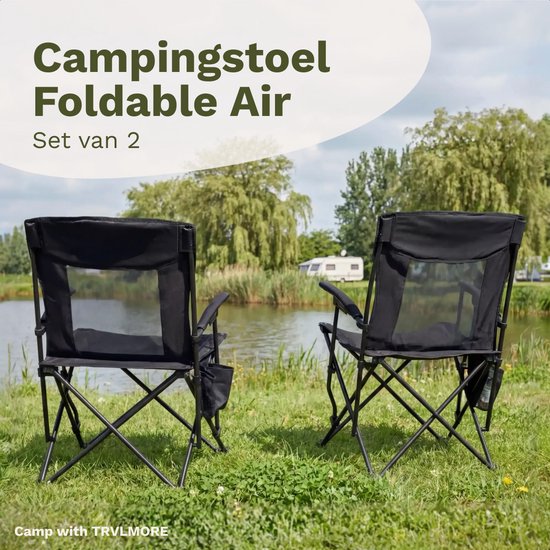 TRVLMORE Chaises de camping - pliables - 2-Pack - Capacité de charge 120KG - Sac de transport inclus - Chaise pliante - Chaise de pêche - Chaise de camping - Chaise pliante - Noir