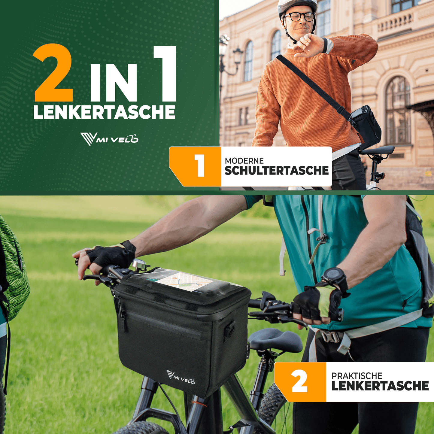 Mivelo Sacoche de guidon vélo KlickFIX avec poche téléphone "OSKAR