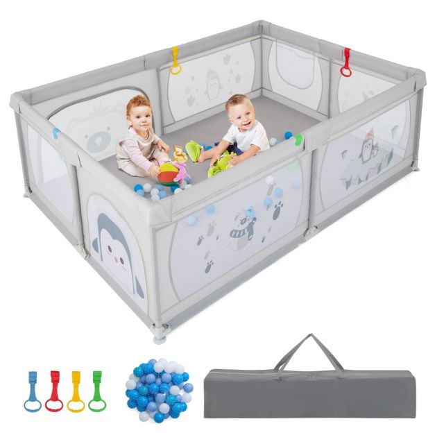 Boîte à bébé pliable Coast avec 2 portes et 50 balles - 206x147x68.5cm