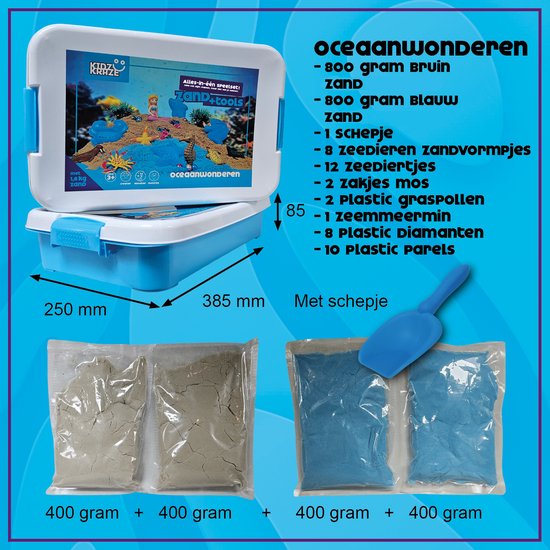 KidzKraze® Ocean Wonders Play Sand - 1,6 kg de sable collant brun et bleu pour l'intérieur - Comprend un coffret de jeu et de rangement - Jouets sensoriels - Jeu de sable pour enfants - The Big Toy Book 2025