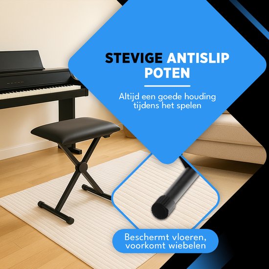 Finesse Piano Stool - pliable - réglable en hauteur - avec coussin - banc de piano - chaise de piano - noir