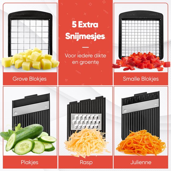 Mandoline Stosh - Trancheur de légumes - Trancheur d'oignons - Trancheur en spirale - Trancheur de chips - Râpe - 6 pièces - Sans BPA