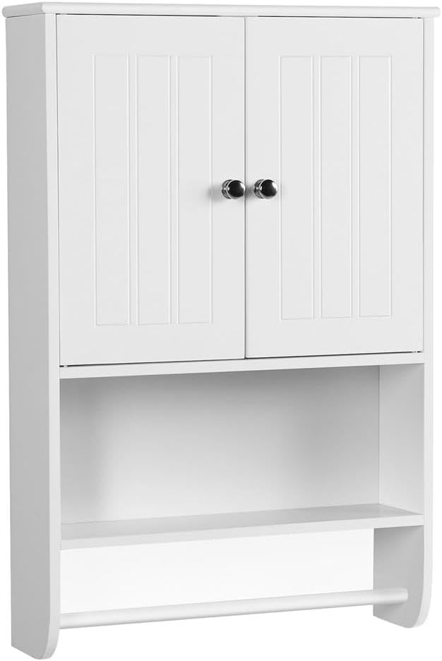 Armoire murale de salle de bains Yaheetech - Blanche - 48,5 x 14 x 73 cm - Porte-serviettes, compartiment ouvert, étagères réglables