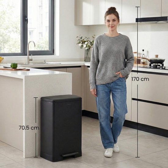 Poubelle Bayt - Poubelle 60 litres - Poubelle à pédale 60 litres - Poubelle 60 litres - Poubelle - Acier inoxydable - Noir