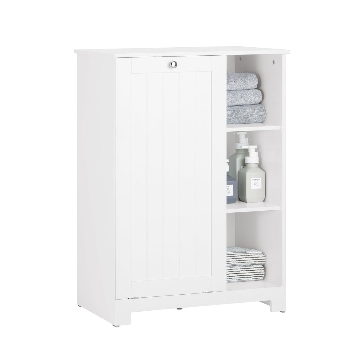 SoBuy Armoire à linge avec sac à linge - 3 étagères - 1 panier à linge - 60 x 37 x 86 cm - Blanc