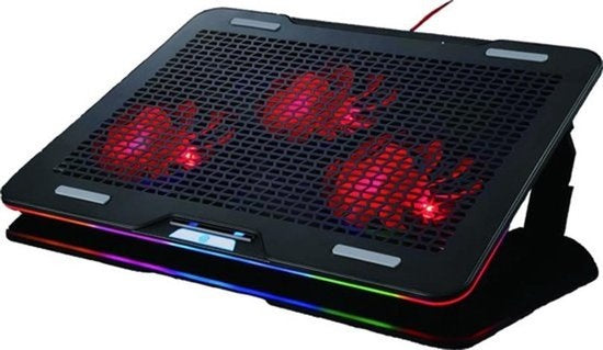 Fuegobird Laptop Cooler - Support et refroidisseur pour ordinateur portable - 3 ventilateurs - Réglable - RGB - Max 17 pouces - Noir