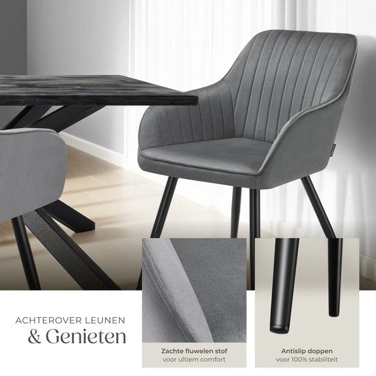tectake® - Chaise en velours à motif surpiqué - Chaise de salle à manger moderne - Chaise baquet - Pour le salon, la salle à manger, le coin détente ou comme chaise de coiffeuse - Différentes couleurs - Gris/noir