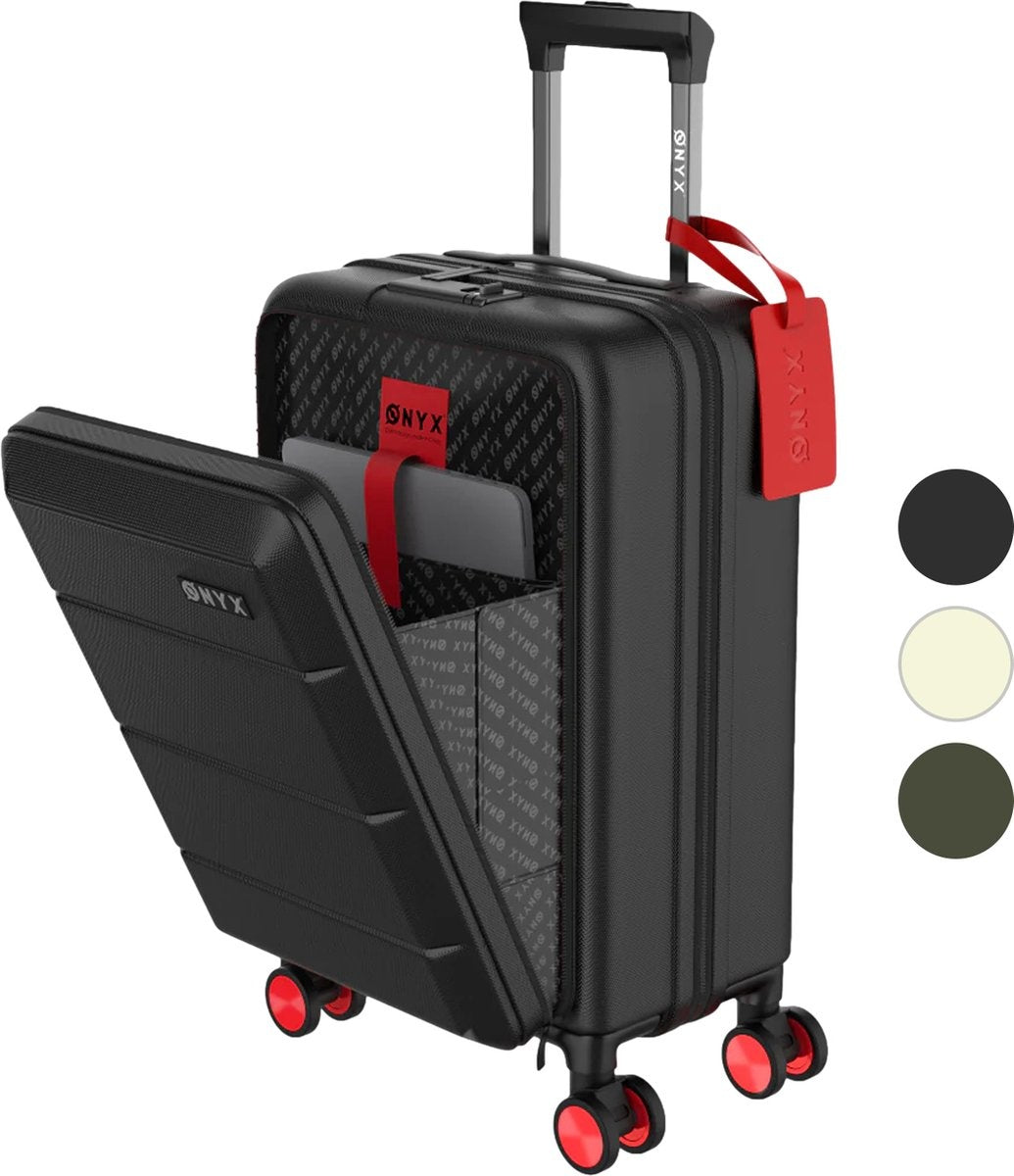 ONYX® - Bagage à main 35 L - Roues spinner - Trolley léger - Double serrure TSA - Poche avant pratique - 55 cm - Noir