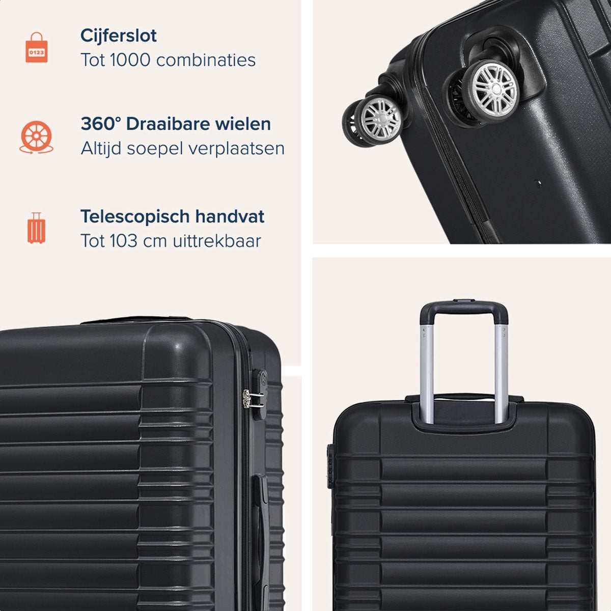 TRVLMORE Valise - Bagage à main - 54x36x20cm - 38L - Noir