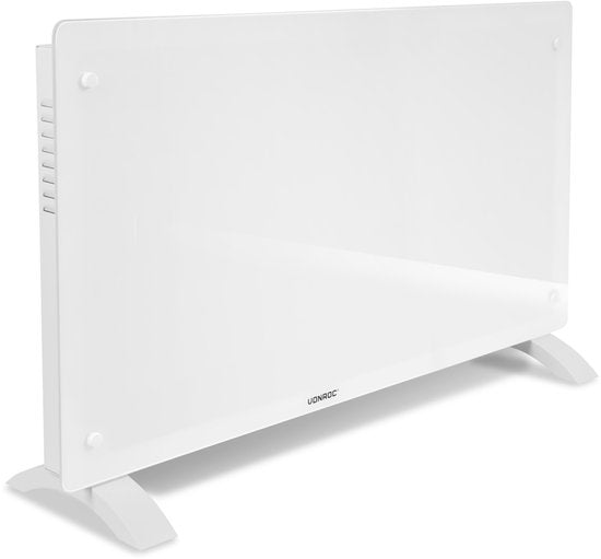 VONROC Chauffage électrique de luxe - Convecteur avec panneau en verre - 1250W/2500W- Chauffe les pièces jusqu'à 30m2 - Contrôlé par l'application (via Wifi) et manuellement - Thermostat et minuterie réglables - Blanc