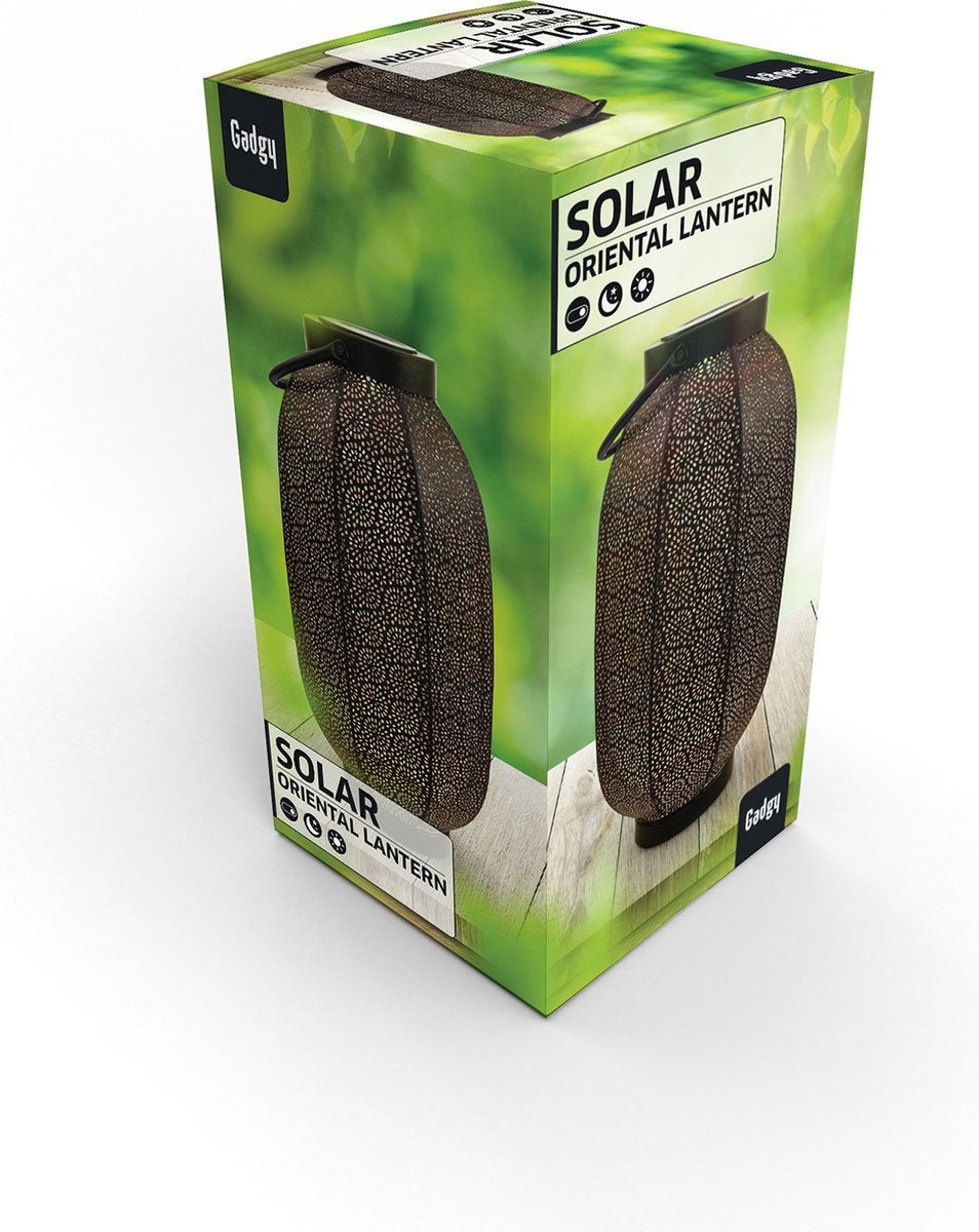 Gadgy Solar Lantaarn Bloem Groot - Solar tuinverlichting op zonneenergie - Led buitenverlichting met dag/nacht sensor - Tafellamp - Tuinlantaarn - Metaal - 36 x Ø20 cm - zwart / goud