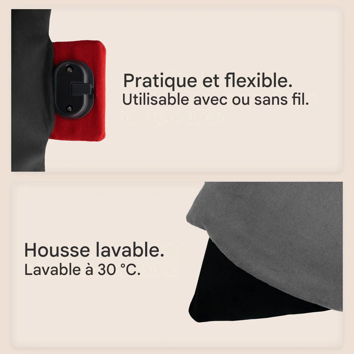 Auronic Oreiller chauffant classique - 45x45 cm - Sans fil et rechargeable avec chaleur infrarouge