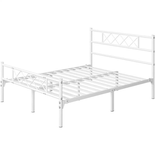 Cadre de lit en métal Yaheetech 90 x 190 cm - Blanc - 204 kg - Espace de rangement sous le lit de 32 cm - Avec tête et pied de lit