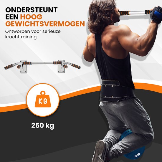 TTD® Premium Pull Up Bar - Pull Up Station - Wall Mount Pull Up Bar - Dip Station - Dip Bars - Home Sports - Home Fitness - Premium materials - Extra sturdy mounting parts - Home workout - White/Orange