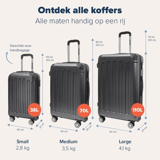 TRVLMORE Bagage à main Valise à roulettes - Serrure à chiffres - 54x36x20cm - 38L - Gris foncé
