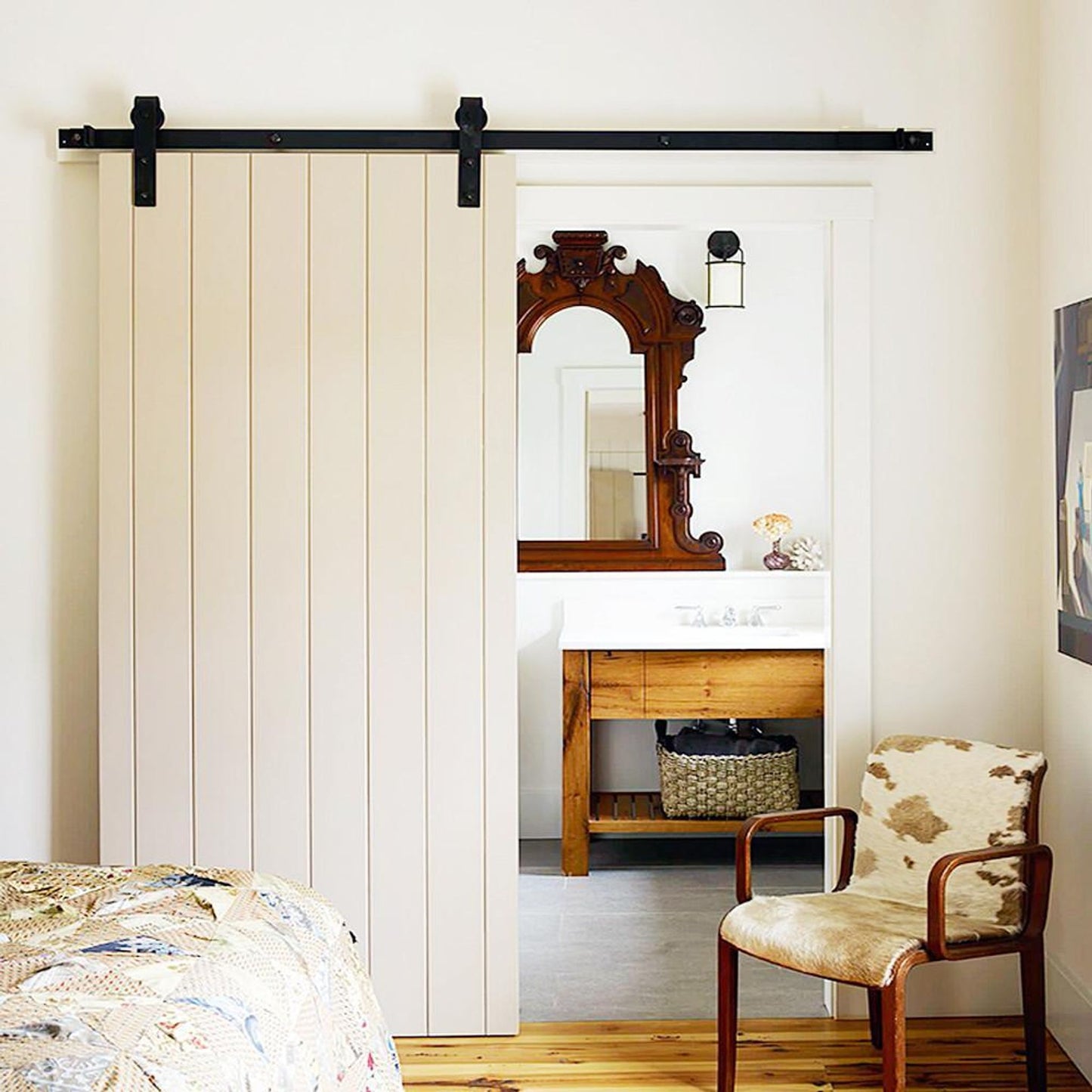 Yaheetech Sliding Door Rail System - 200 cm - Black - Complete Hardware for Wooden Sliding Door up to 100 kg