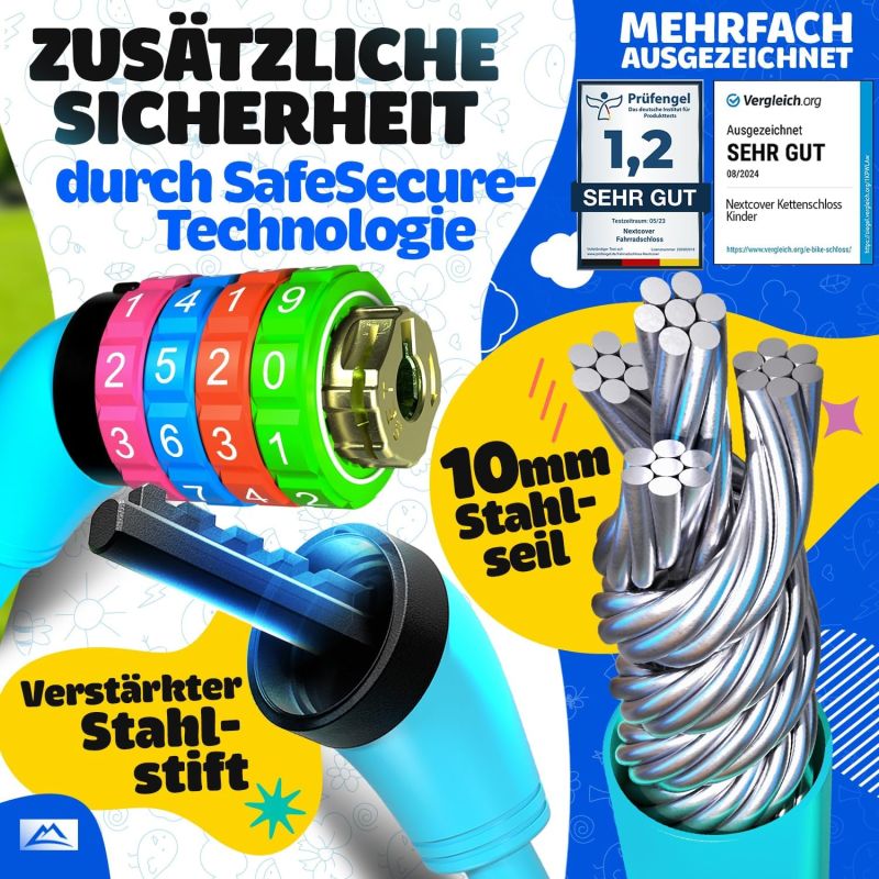 NEXTCOVER® Antivol pour vélo d'enfant avec code à 4 chiffres - Antivol à combinaison avec chiffres colorés