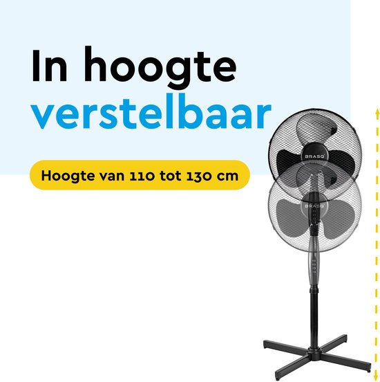 BRASQ Ventilateur trépied - 40 cm - Noir - Réglable en hauteur - 3 vitesses - 40 watts