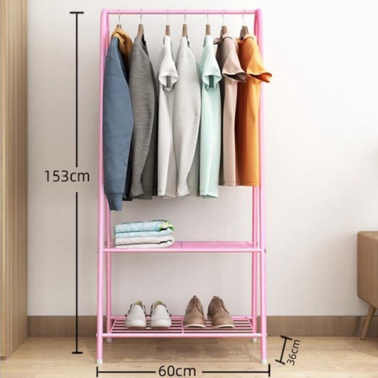 Porte-vêtements Ceruzo avec étagère à chaussures - Métal - Rose - 152 cm de haut - 60 cm de large - Chambre d'enfant - Porte-vêtements et rangement - Rose
