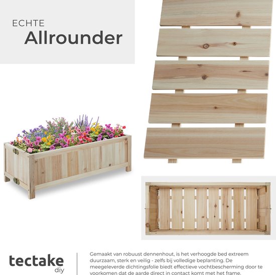 tectake® Jardinière surélevée Blomster - Jardinières d'extérieur rectangulaires - feuille incluse - Jardinière en bois pliable - stable et résistante aux intempéries - 70 x 30 x 25 cm - Lit de jardin pour herbes, légumes et fleurs - Anthracite
