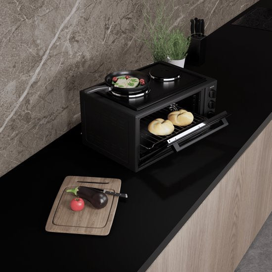 Wiggo WMO-E4562H(B) - Mini-four autonome avec plaque de cuisson - Électrique - 60 cm - 45 litres - 3 534 W - Garantie 5 ans - Noir