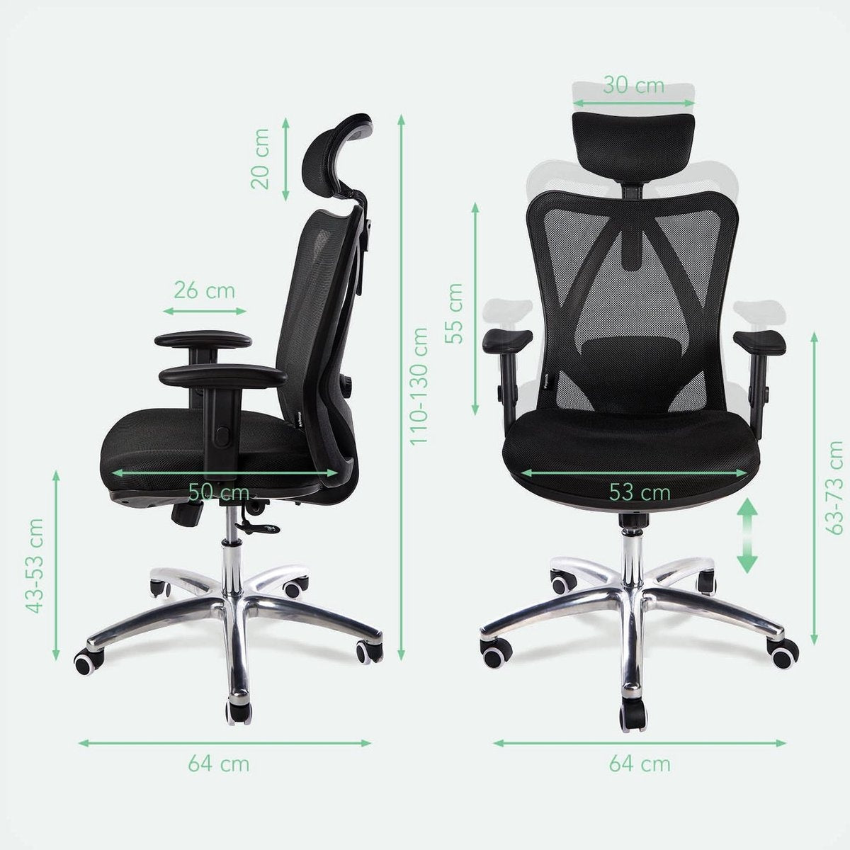 Chaise de bureau ergonomique - LifeGoods - Réglable - Jusqu'à 136 kg - Noir