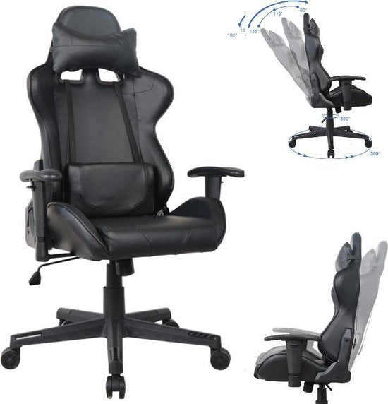 Chaise de jeu Thomas - chaise de bureau gaming racing - ergonomique - noir