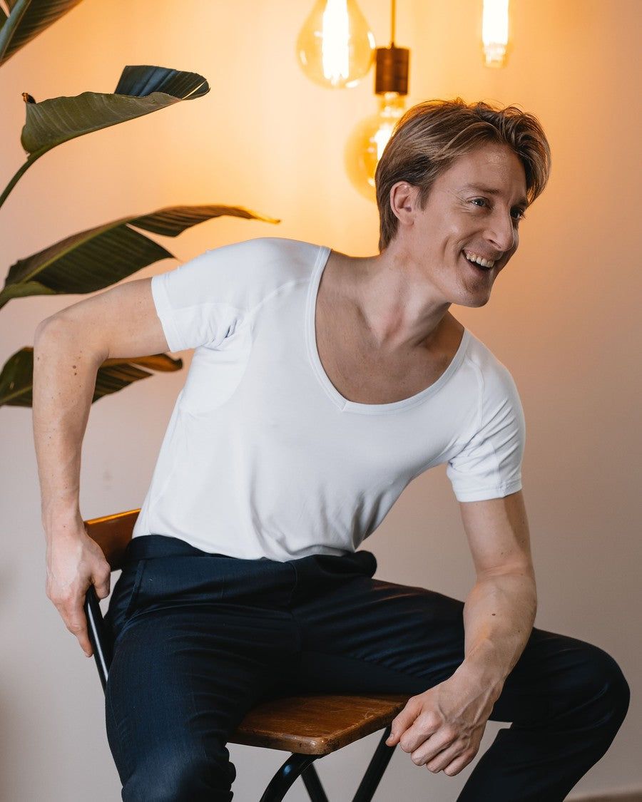 T-shirt anti-transpiration Fibershirts à col en V profond - Blanc - M - Homme